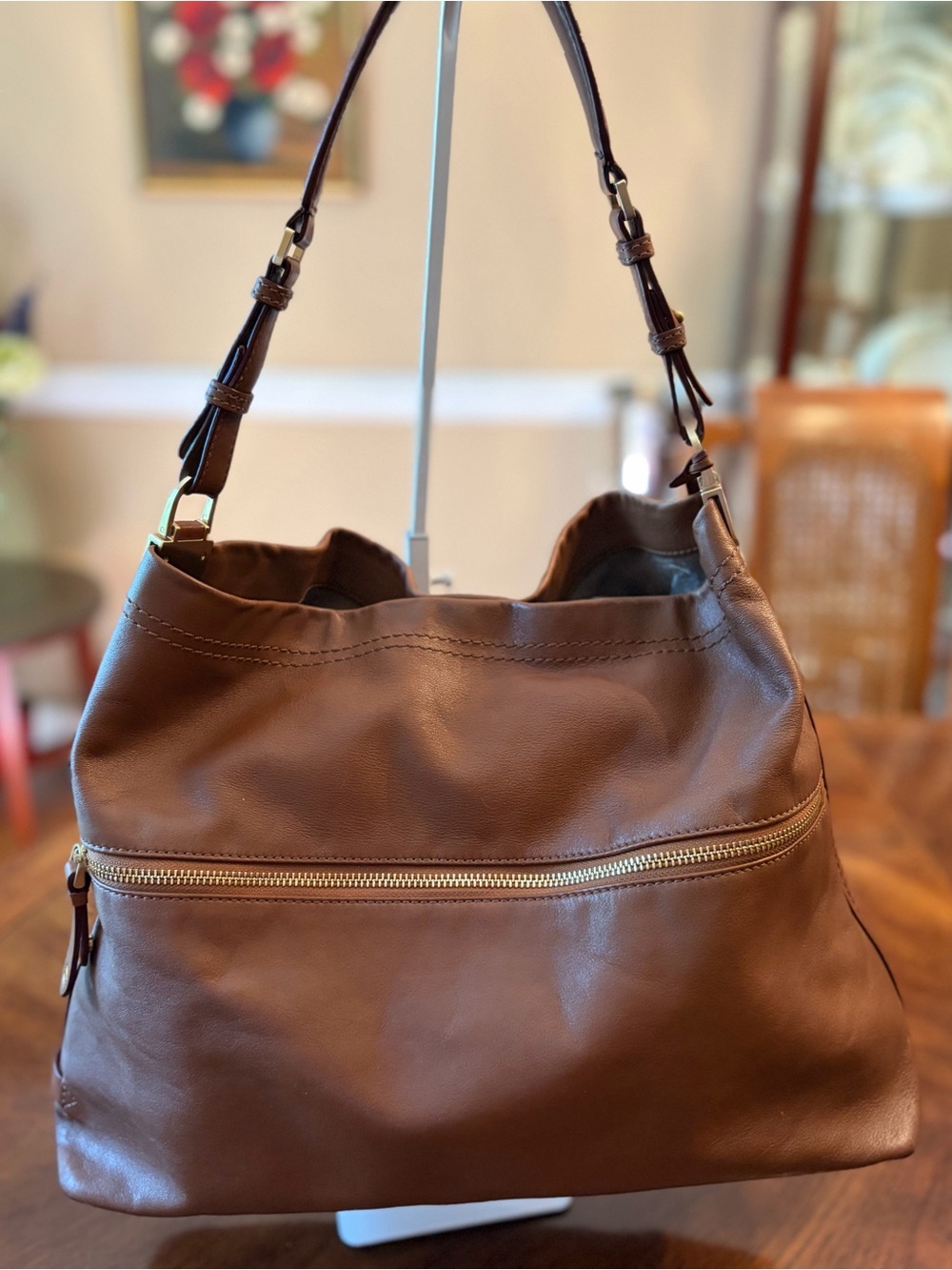 Cole Hahn Buttery Soft Chocolate Brown Leather Carry-All w/ Great Detailing EUC